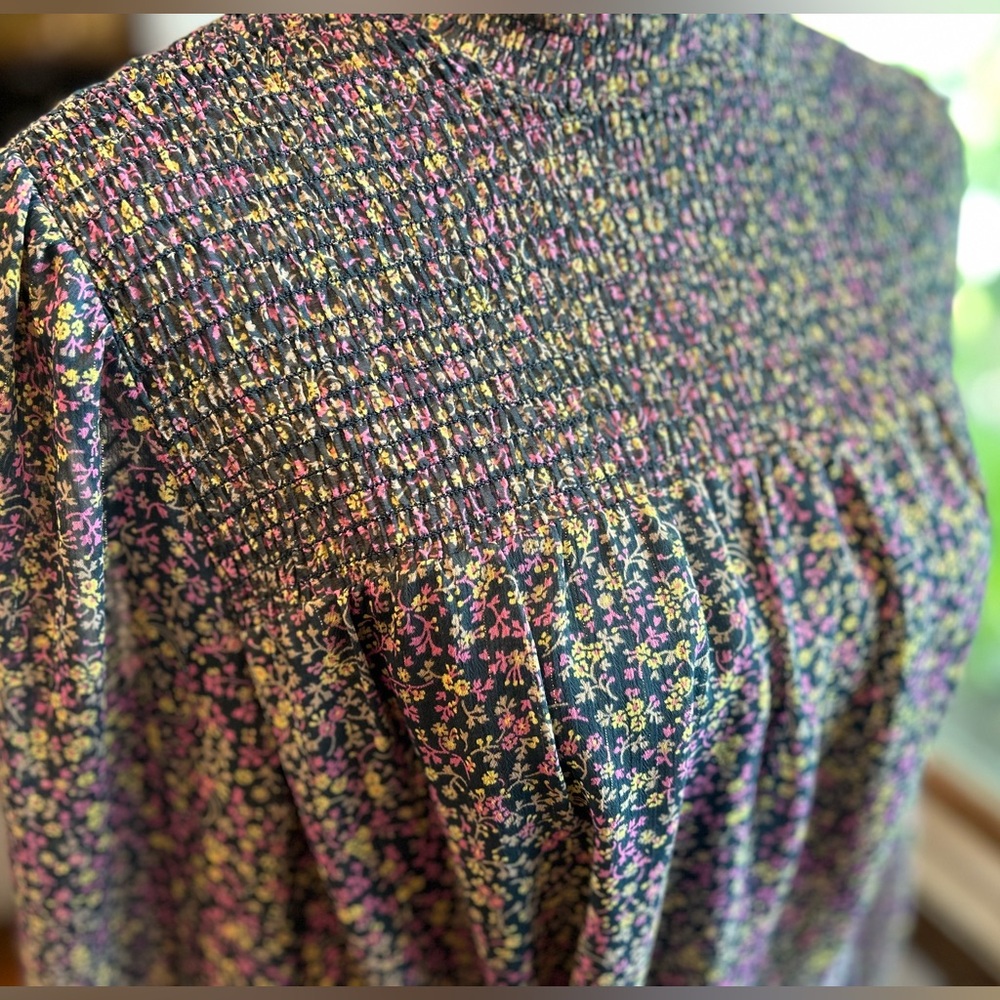 Perfect Boden Blue Smocked Yoke Metallic Dress 12